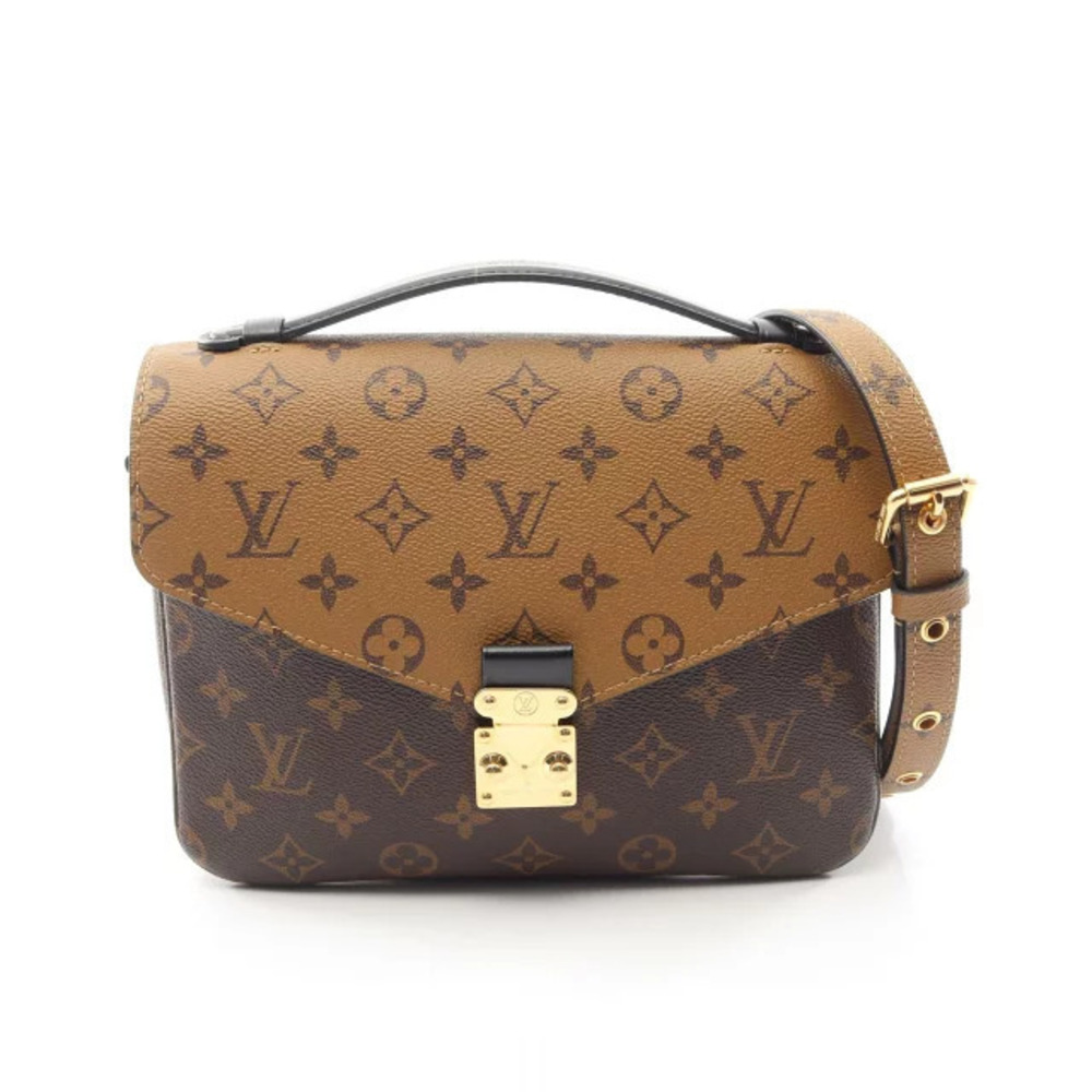 Louis Vuitton Pochette Metis Monogram Reverse Handbag Canvas Leather Brown Black